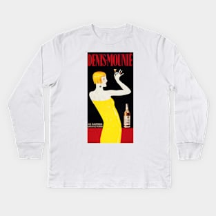 DENIS MOUNIE Vintage French Wines Alcoholic Art Deco Style Advertisement Kids Long Sleeve T-Shirt